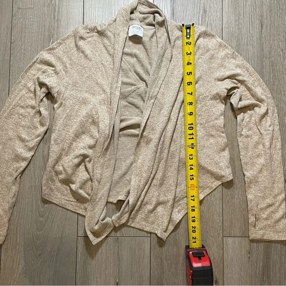 DANSKIN NOW Girls L (10/12) Beige‎ Open Front Waterfall Cozy Cardigan Sweater